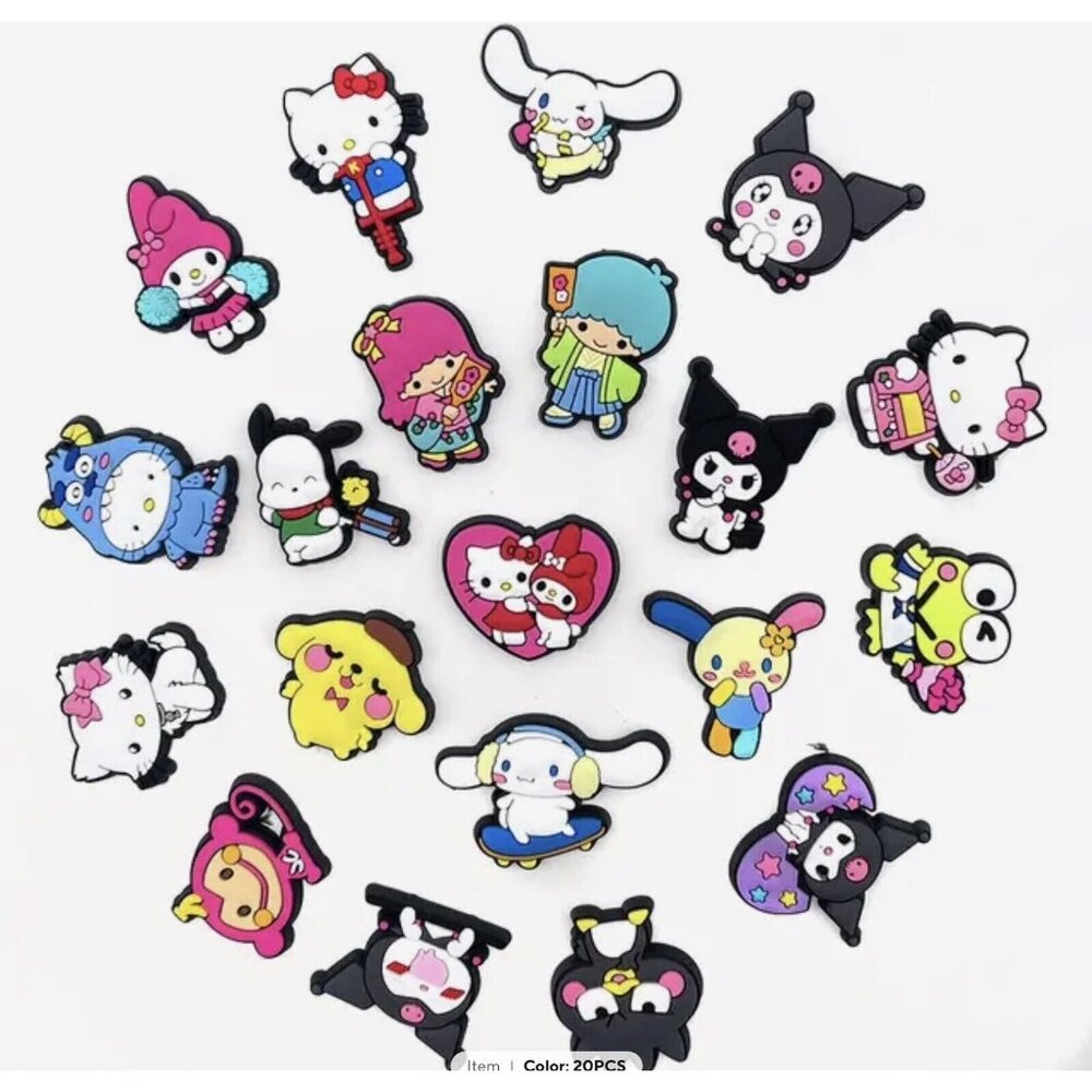 20 PCS HELLO KITTY Kuromi My Melody SHOE CHARMS Decorations for CLOGS SANDALS